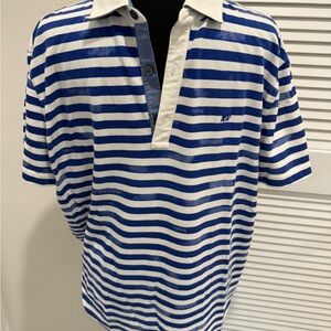Banana Republic, Distressed Blue &White Striped Polo Shirt